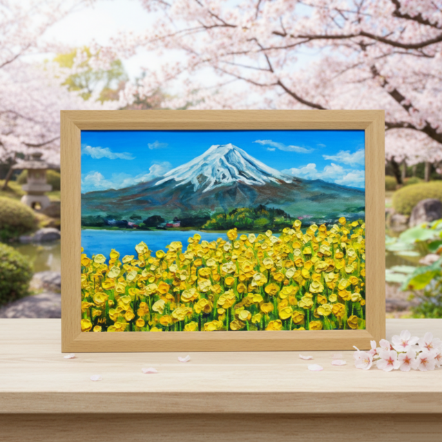 油絵】春の息吹と、悠久の富士｜富士山 絵画 インテリア 油彩画 原画
