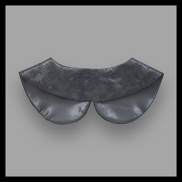 サテンレース つけ襟 フラットカラー 丸襟 ホック クラシック 黒 オフ