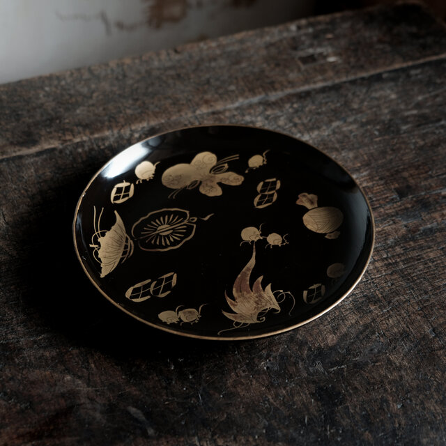 芸術的な絵付け◇時代物 漆芸蒔絵中皿 古漆器 骨董/antiques 古民家