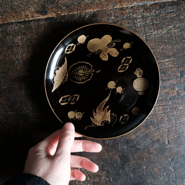 芸術的な絵付け◇時代物 漆芸蒔絵中皿 古漆器 骨董/antiques 古民家