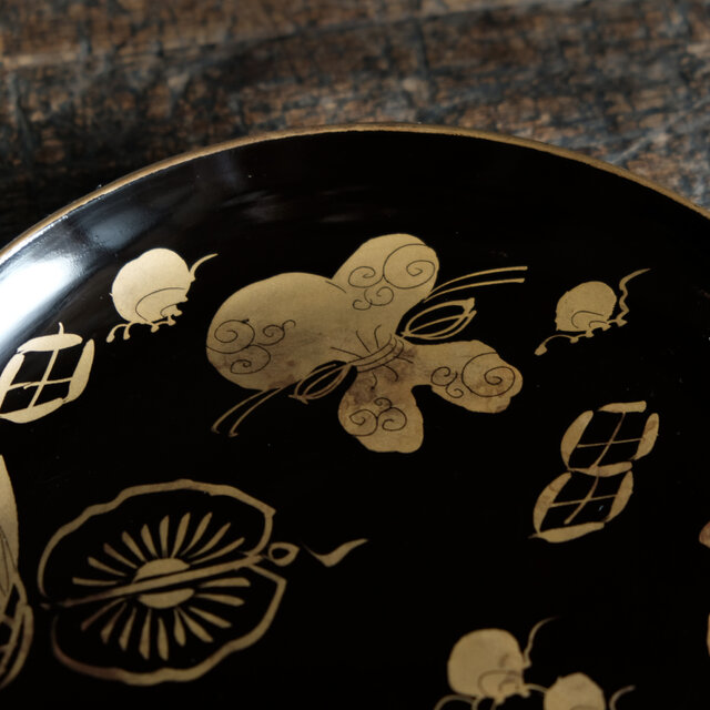 芸術的な絵付け◇時代物 漆芸蒔絵中皿 古漆器 骨董/antiques 古民家