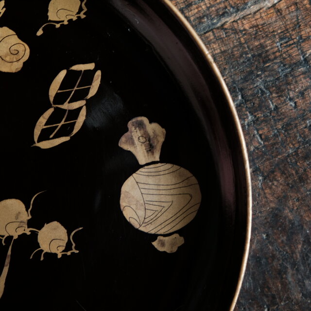 芸術的な絵付け◇時代物 漆芸蒔絵中皿 古漆器 骨董/antiques 古民家