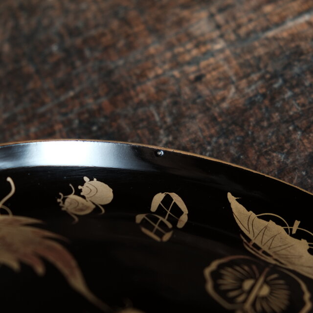 芸術的な絵付け◇時代物 漆芸蒔絵中皿 古漆器 骨董/antiques 古民家