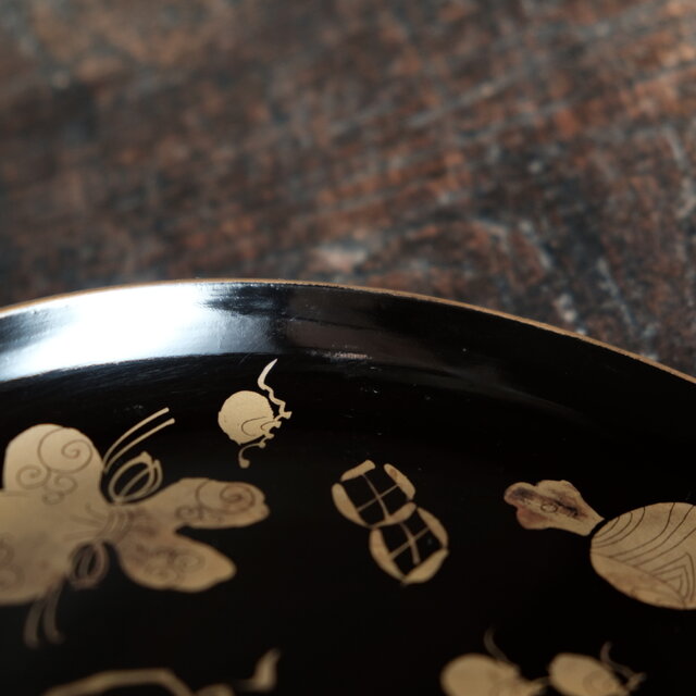 芸術的な絵付け◇時代物 漆芸蒔絵中皿 古漆器 骨董/antiques 古民家