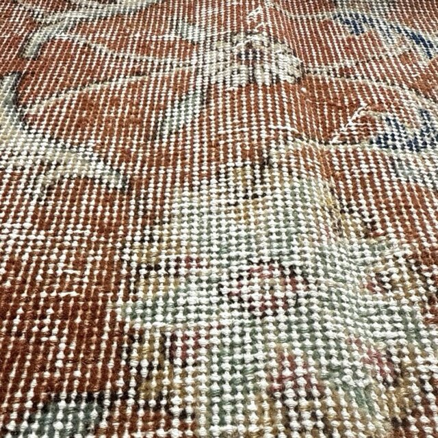 102×204 アンティークブラウン 青い花 トルコヴィンテージラグ | iichi