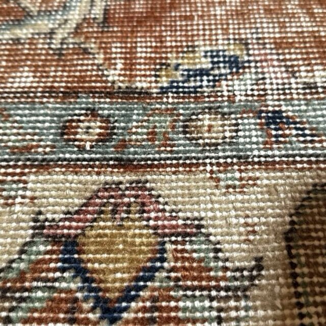 102×204 アンティークブラウン 青い花 トルコヴィンテージラグ | iichi