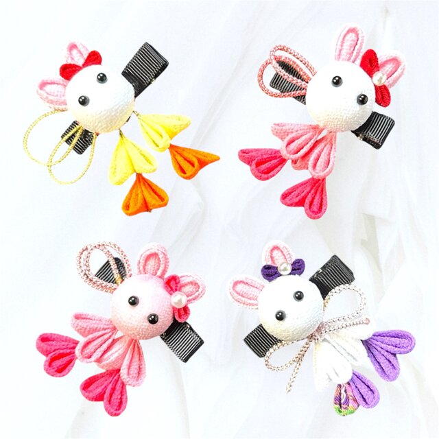 ひな祭り】おめかしうさぎのつまみ細工髪飾り｜選べる四彩・一点もの