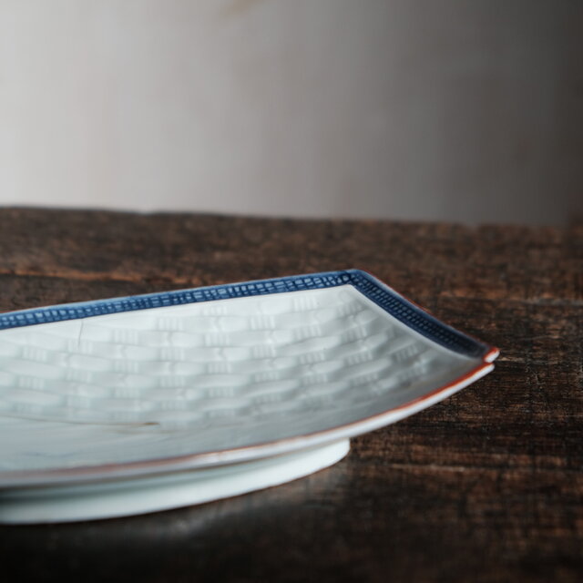 金の目の鯉◇瀬戸焼 時代青磁陽刻金彩刺身皿 長方皿 古道具 古民家