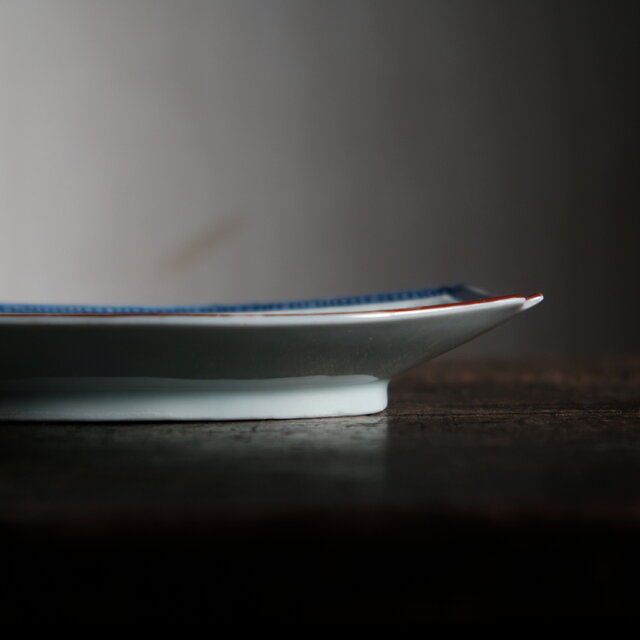 金の目の鯉◇瀬戸焼 時代青磁陽刻金彩刺身皿 長方皿 古道具 古民家