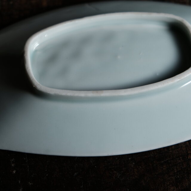 金の目の鯉◇瀬戸焼 時代青磁陽刻金彩刺身皿 長方皿 古道具 古民家