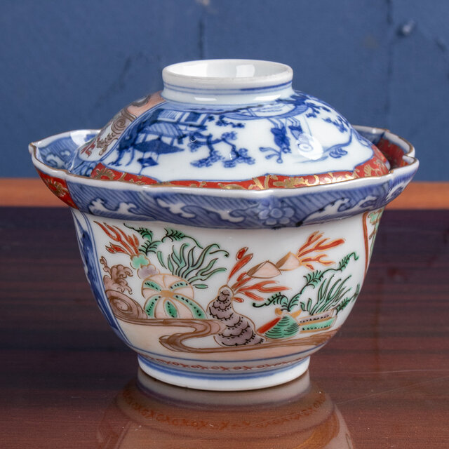 古伊万里 金襴手山水流水文 輪花蓋茶碗 明治時代 E2201A | iichi 日々
