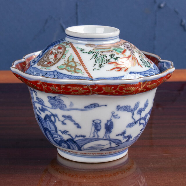 古伊万里 金襴手山水流水文 輪花蓋茶碗 明治時代 E2201A | iichi 日々