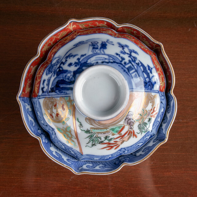 古伊万里 金襴手山水流水文 輪花蓋茶碗 明治時代 E2201A | iichi 日々