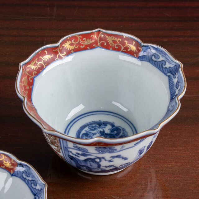 古伊万里 金襴手山水流水文 輪花蓋茶碗 明治時代 E2201A | iichi 日々