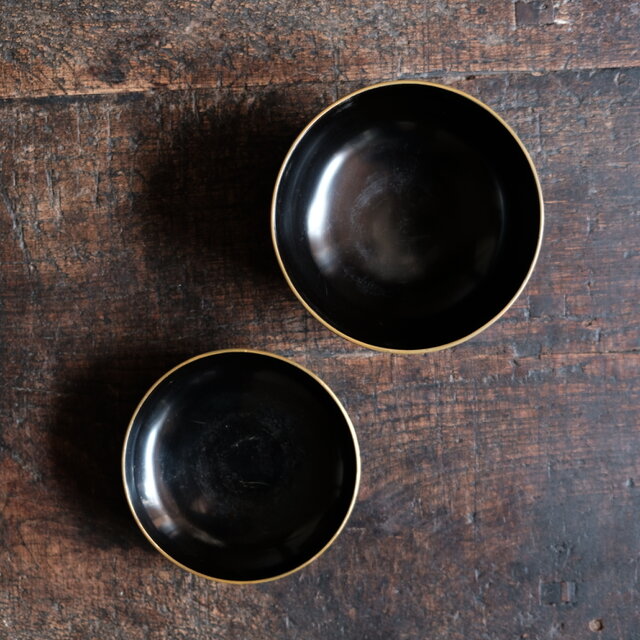 三日月の取手◇松と漢字。古輪島塗 漆芸黒塗沈金蓋付碗 古漆器 骨董