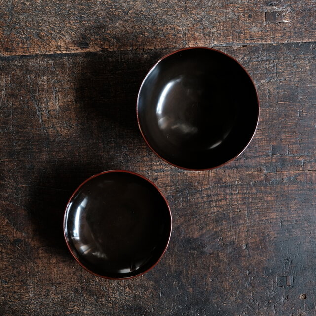 梅と鳥◇小豆色で素敵。古輪島塗 漆芸沈金蓋付椀 漆器 骨董・antiques