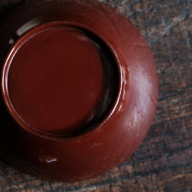 梅と鳥◇小豆色で素敵。古輪島塗 漆芸沈金蓋付椀 漆器 骨董・antiques