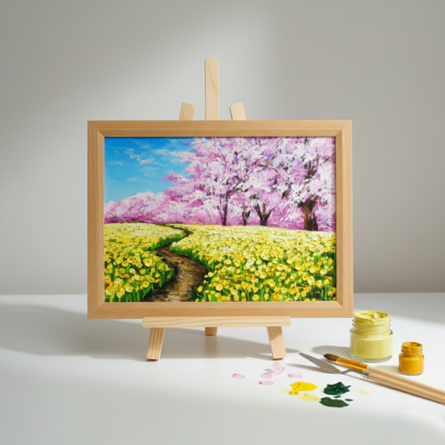 油彩画「心癒される春の景色」風景画の原画 A4（サイズ等） | iichi