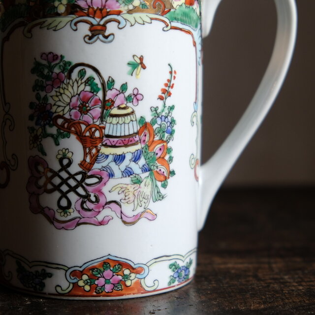 花籠と蝶々と花瓶◇中国廣彩 色絵金彩ティーポット チャイナレトロ