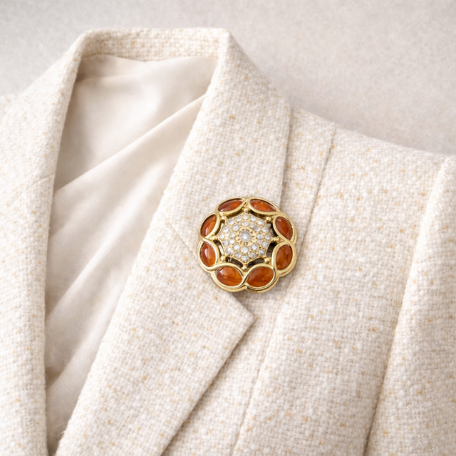 フランス買付】アンバーカラー フラワーブローチ ＊Vintage Crafted