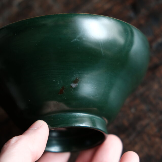 梅と鳥◇深緑で素敵。時代物 漆芸蒔絵蓋付椀 古漆器 骨董・antiques