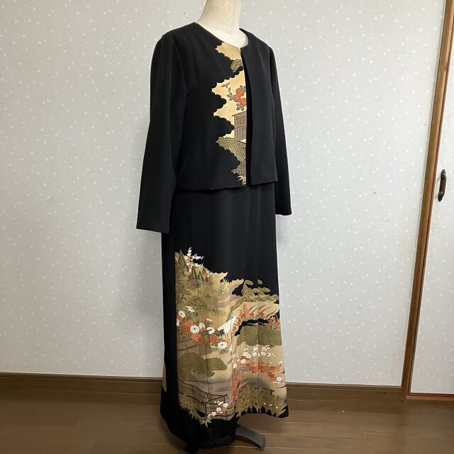 No.172ノースリーブワンピースとジャケット13号L〜L L留袖着物リメイク