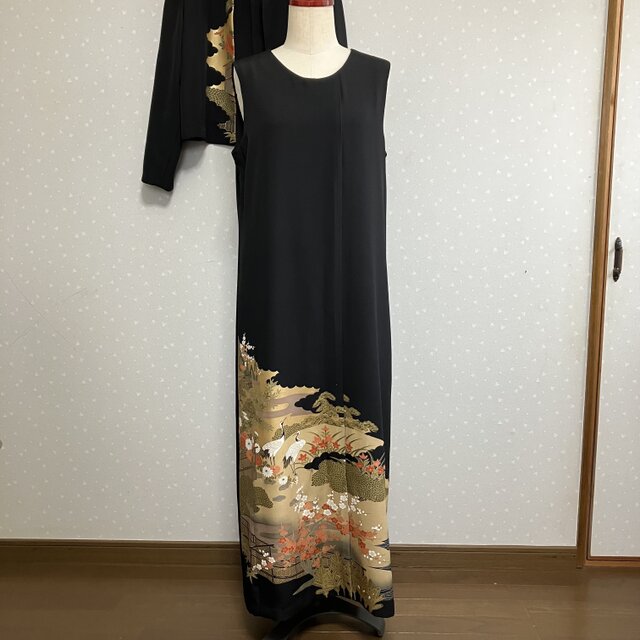No.172ノースリーブワンピースとジャケット13号L〜L L留袖着物リメイク