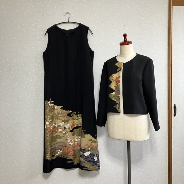 No.172ノースリーブワンピースとジャケット13号L〜L L留袖着物リメイク