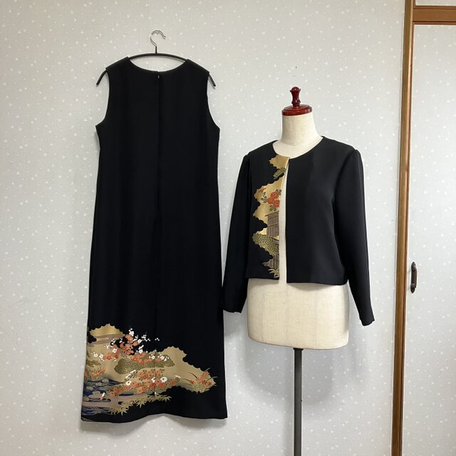 No.172ノースリーブワンピースとジャケット13号L〜L L留袖着物リメイク