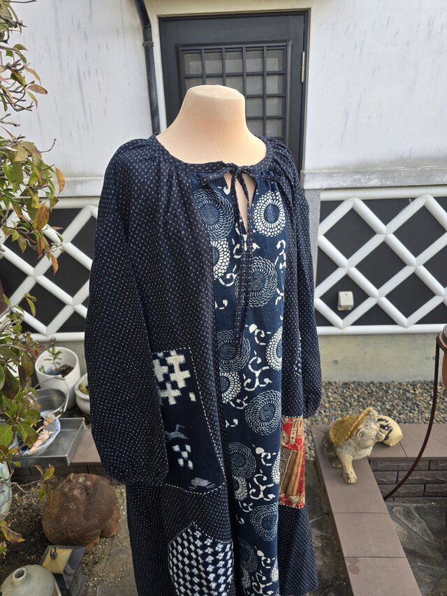 着物リメイク 手作り 蚊絣、絣パッチワーク ワンピース | iichi 日々の