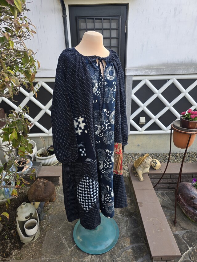 着物リメイク 手作り 蚊絣、絣パッチワーク ワンピース | iichi 日々の