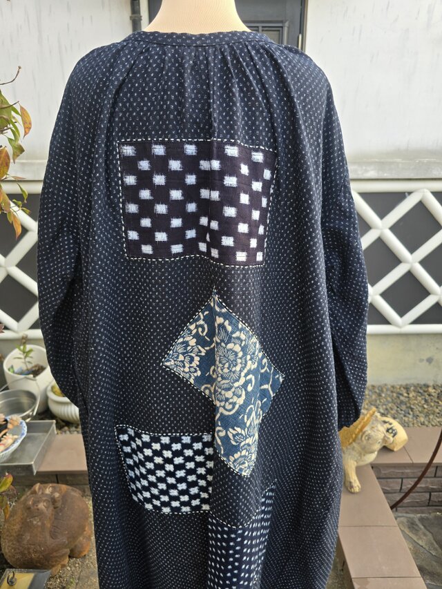 着物リメイク 手作り 蚊絣、絣パッチワーク ワンピース | iichi 日々の