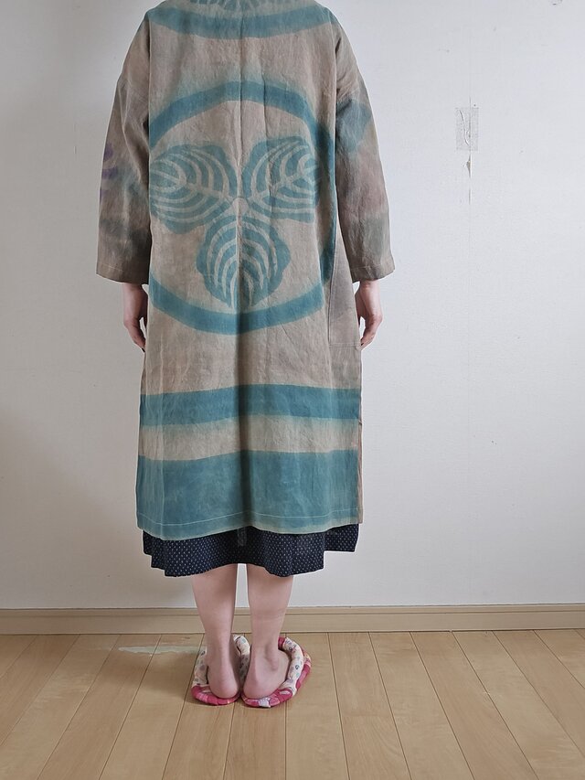 着物リメイク 手作り 柿渋 ノボリ 紋 前開きコート | iichi 日々の