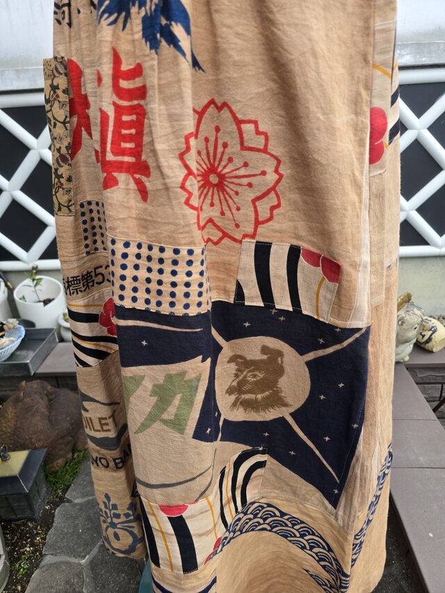着物リメイク ハンドメイド 柿渋染め パッチワーク ワンピース | iichi
