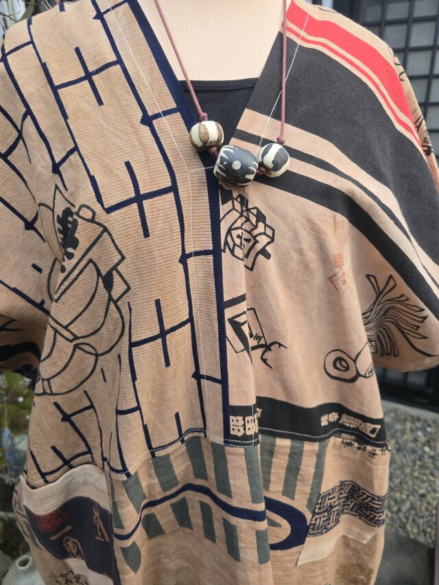 着物リメイク ハンドメイド 柿渋染め パッチワーク ワンピース | iichi