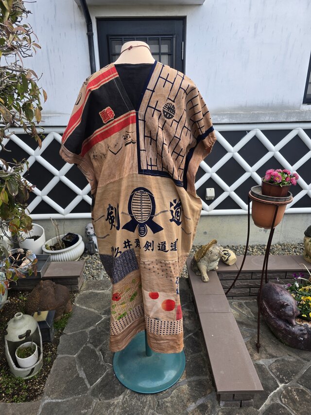 着物リメイク ハンドメイド 柿渋染め パッチワーク ワンピース | iichi