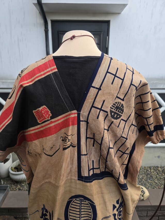 着物リメイク ハンドメイド 柿渋染め パッチワーク ワンピース | iichi
