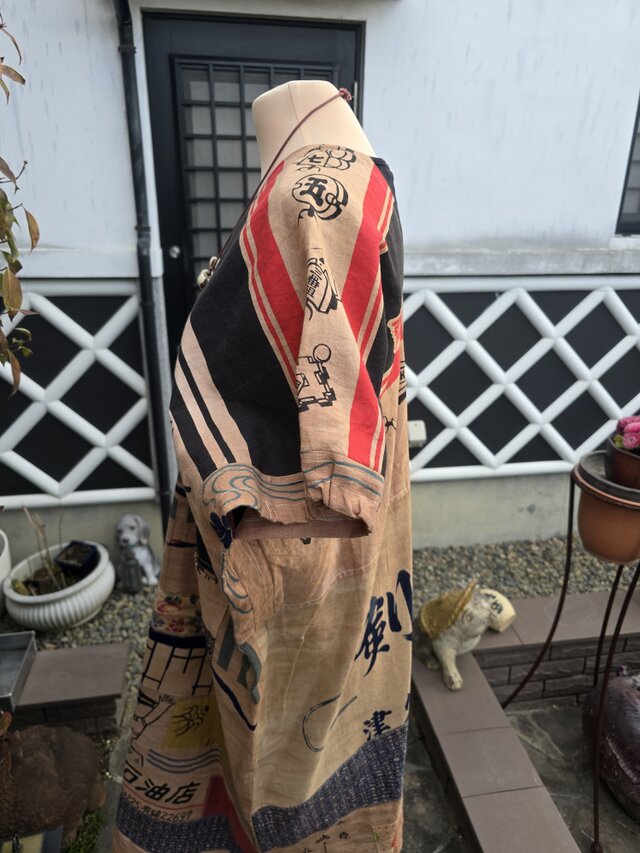 着物リメイク ハンドメイド 柿渋染め パッチワーク ワンピース 着物リメイク ハンドメイド 柿渋染め パッチワーク ワンピース