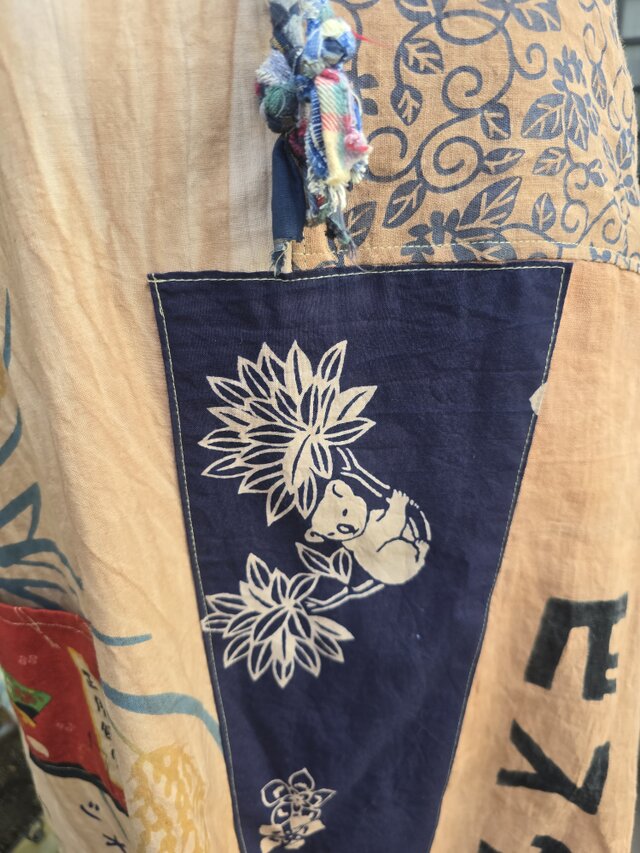 着物リメイク ハンドメイド 柿渋染め パッチワーク ジャンパースカート