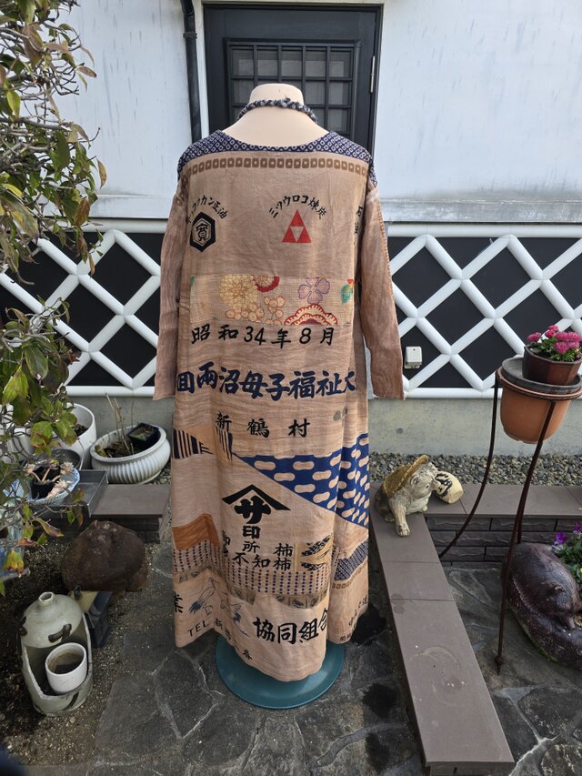 着物リメイク ハンドメイド 柿渋染め パッチワーク ワンピース | iichi