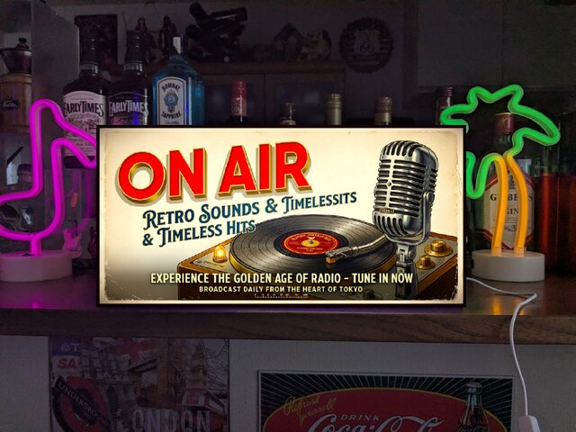 【Lサイズ】レコード オンエア ヒットソング音楽 看板 置物 雑貨 ライトBOX オーダー無料】ON AIR オンエア レコード CD ラジオ レトロ 店舗 自宅