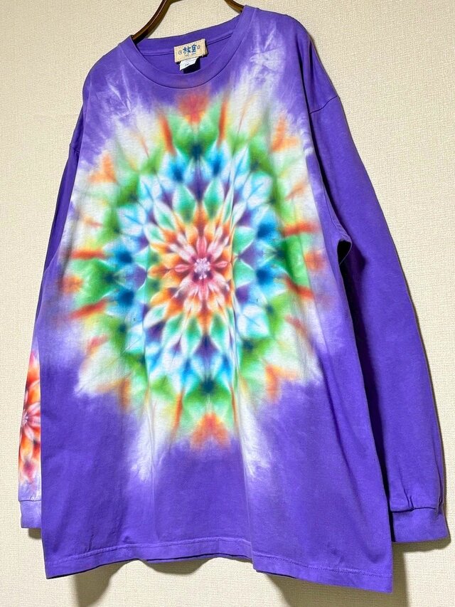 タイダイ 長袖 Tシャツ XXLサイズ 曼荼羅 パープル HIPPIES DYE新作