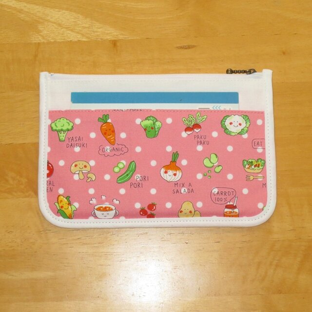 フラットポーチ☆ドット☆野菜柄（ピンク） | iichi 日々の暮らしを
