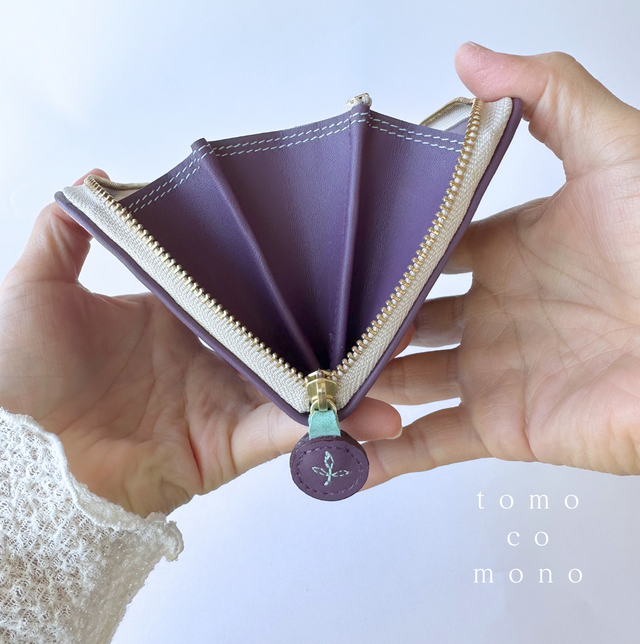 エコレザー × 刺繍革財布『hana＊hana』PLUM／パープル（牛革）長財布