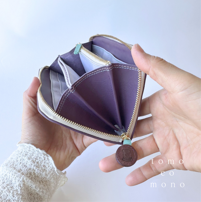 エコレザー × 刺繍革財布『HEART』PLUM／パープル（牛革）長財布