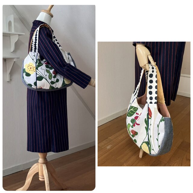 ハンドメイド グラニーバッグ パッチワーク 花柄 木製ハンドル ふっくらグラニーバッグ 流れのある花柄 | iichi 日々の暮らしを
