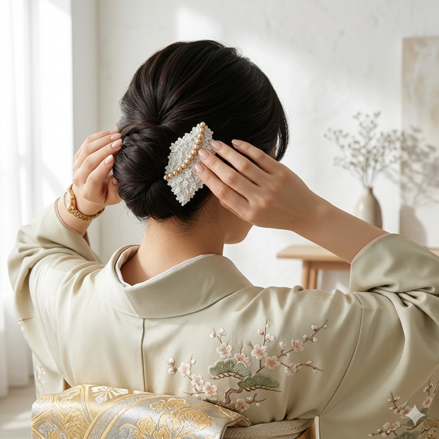セルフセットも簡単に】 バチ型ヘアコーム 白桜 / フォーマル 黒留袖