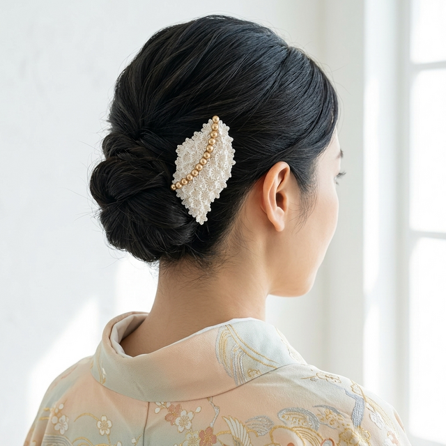髪飾りViVi ～暈し黒×クリーム薔薇・大人美～ 成人式 結婚式 花魁 かんざし SOUBIEN（創美苑） 髪飾り 成人式 薔薇 蝶 花 赤 白 3点セット