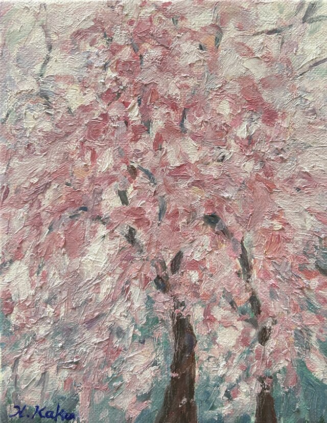 桜咲く(油絵、原画、0号、キャンバス、額なし) | iichi 日々の暮らしを