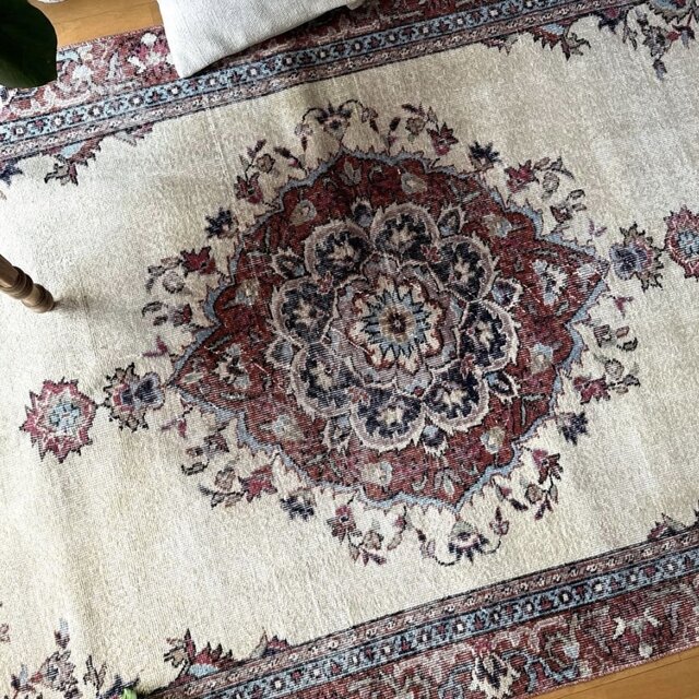 大判130×241 オフホワイト×ブラウンレッド×水色 トルコヴィンテージ